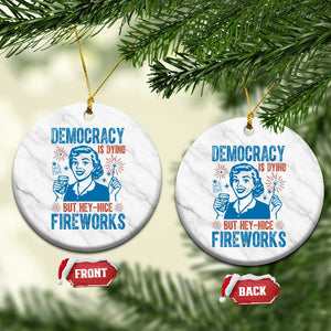 Democracy Is Dying But Hey Nice Fireworks Ceramic Ornament Funny Retro 4th of July Political Humor TS02 1pc White Marble Print Your Wear