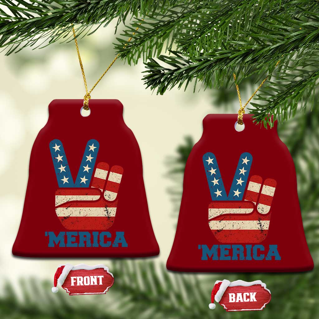 Vintage Merica Peace Sign Ceramic Ornament Retro Patriotic 4th of July USA Flag TS02 Print Your Wear