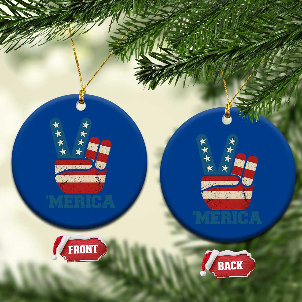 Vintage Merica Peace Sign Ceramic Ornament Retro Patriotic 4th of July USA Flag TS02 1pc Blue Print Your Wear