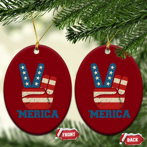 Vintage Merica Peace Sign Ceramic Ornament Retro Patriotic 4th of July USA Flag TS02 Print Your Wear
