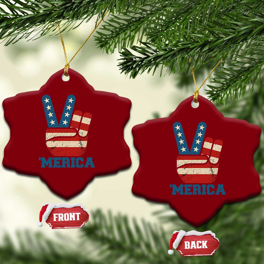 Vintage Merica Peace Sign Ceramic Ornament Retro Patriotic 4th of July USA Flag TS02 Print Your Wear