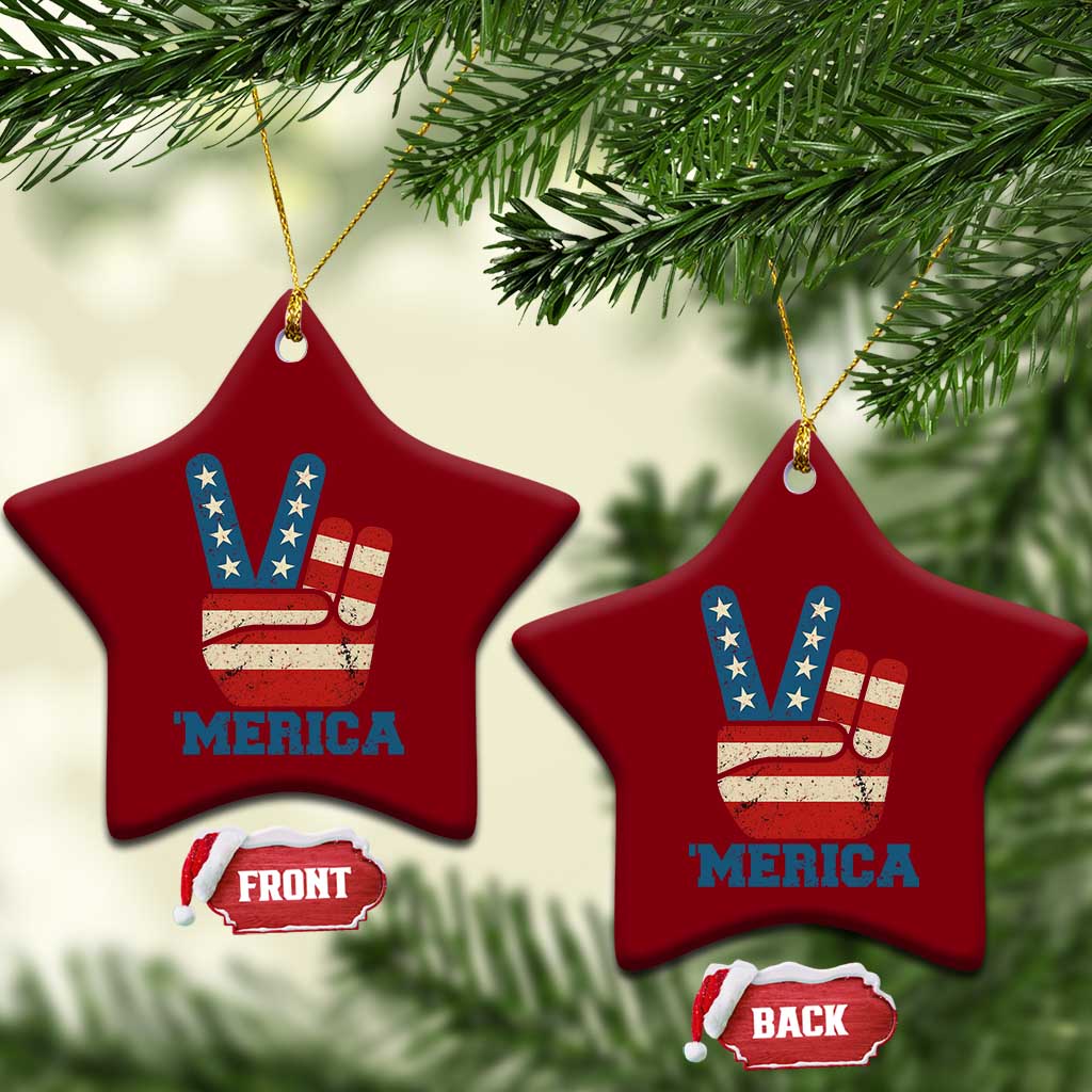 Vintage Merica Peace Sign Ceramic Ornament Retro Patriotic 4th of July USA Flag TS02 Print Your Wear