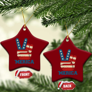 Vintage Merica Peace Sign Ceramic Ornament Retro Patriotic 4th of July USA Flag TS02 Print Your Wear