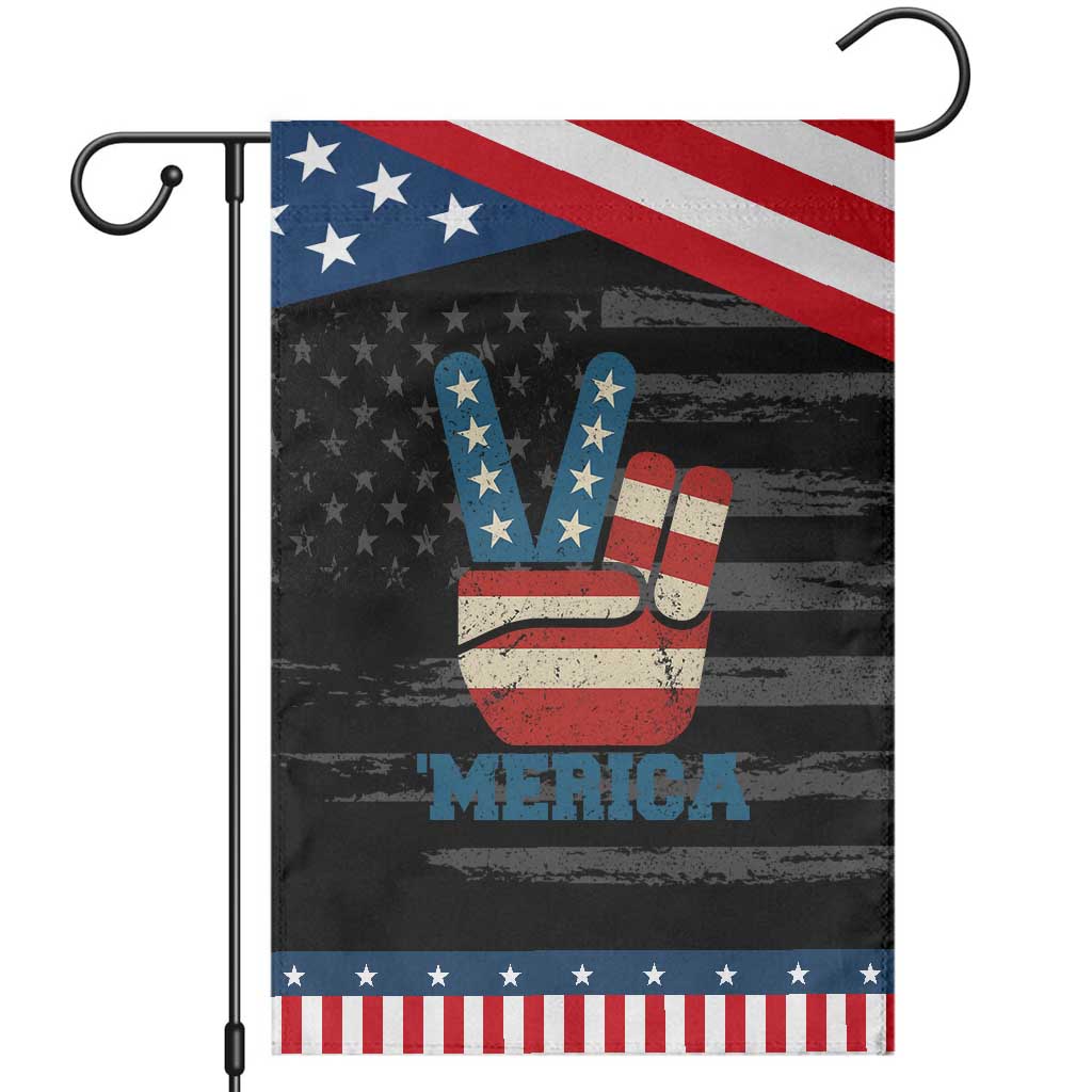 Vintage ‘Merica Peace Sign Garden Flag Retro Patriotic 4th of July USA Flag TS02 Distressed Black Blue Print Your Wear