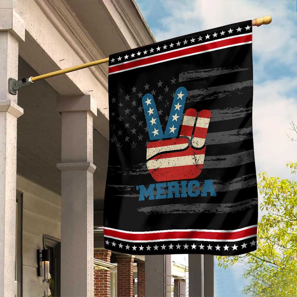 Vintage ‘Merica Peace Sign Garden Flag Retro Patriotic 4th of July USA Flag TS02 Distressed Black Red Print Your Wear