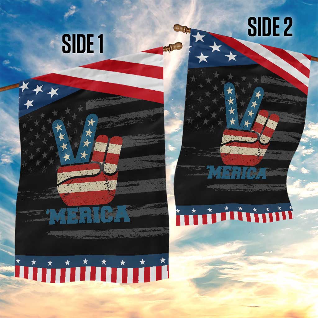 Vintage ‘Merica Peace Sign Garden Flag Retro Patriotic 4th of July USA Flag TS02 Print Your Wear