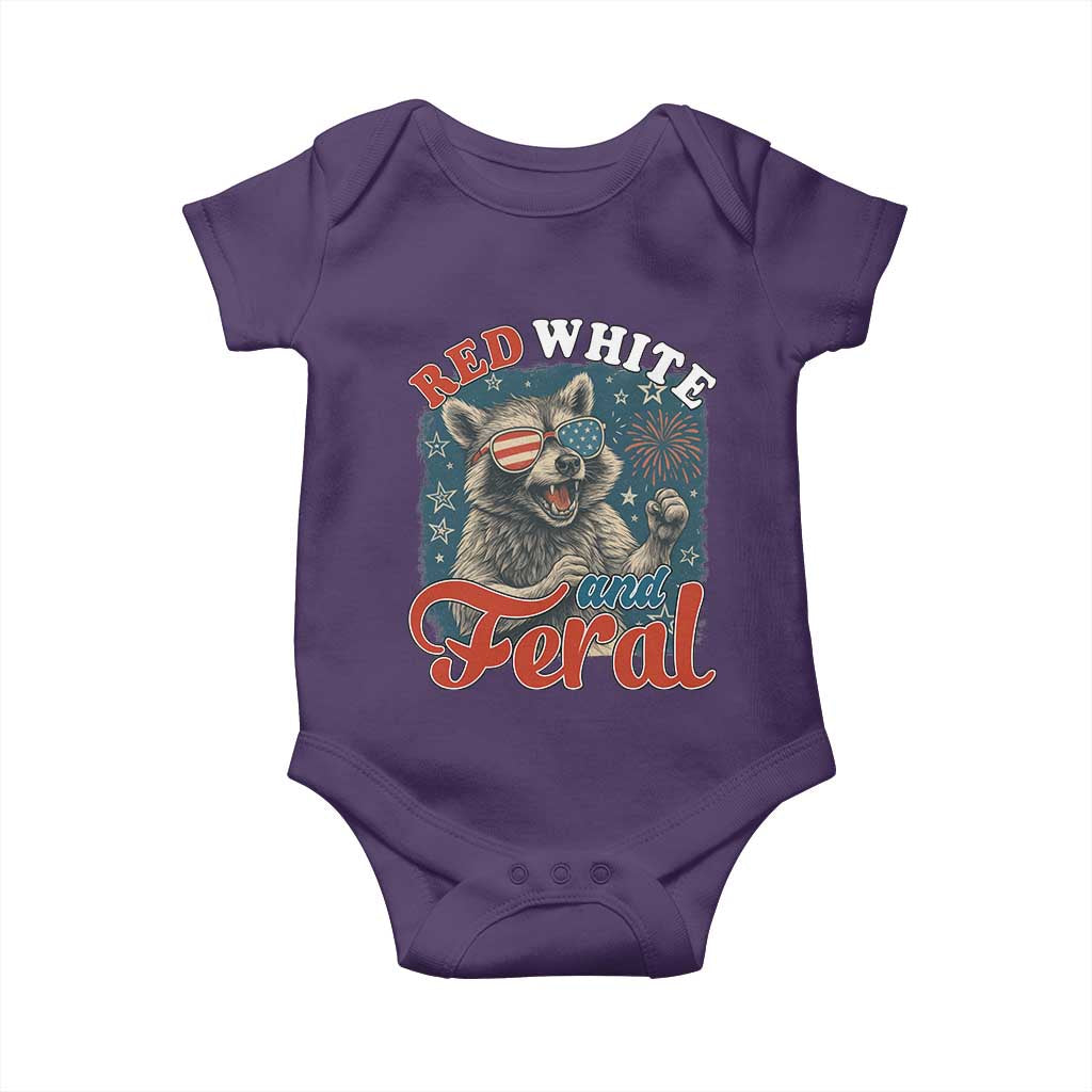 Red White and Feral Raccoon Baby Onesie Funny Patriotic Fireworks Wild 4th of July Vibes TS02 Purple Print Your Wear