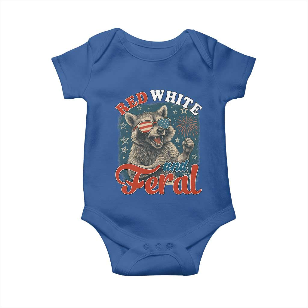 Red White and Feral Raccoon Baby Onesie Funny Patriotic Fireworks Wild 4th of July Vibes TS02 Royal Blue Print Your Wear