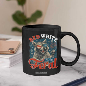 Red White and Feral Raccoon Coffee Mug Funny Patriotic Fireworks Wild 4th of July Vibes TS02 Print Your Wear