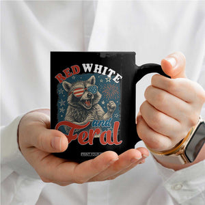 Red White and Feral Raccoon Coffee Mug Funny Patriotic Fireworks Wild 4th of July Vibes TS02 Print Your Wear