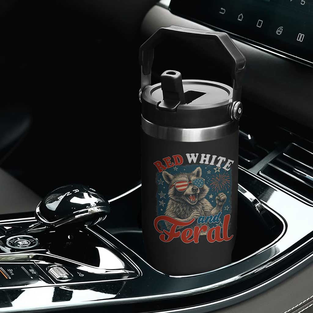 Red White and Feral Raccoon Flip Straw Tumbler Funny Patriotic Fireworks Wild 4th of July Vibes TS02 Print Your Wear