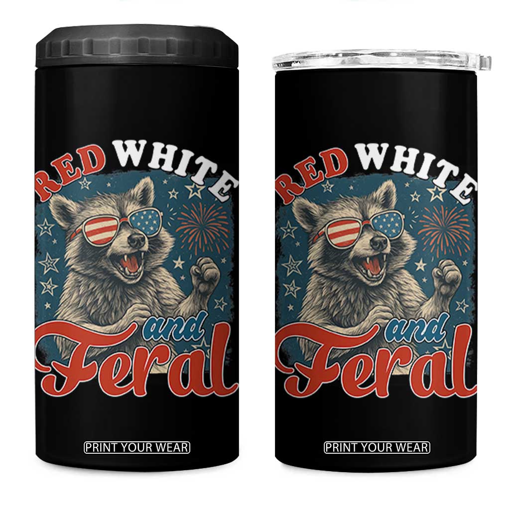 Red White and Feral Raccoon 4 in 1 Can Cooler Tumbler Funny Patriotic Fireworks Wild 4th of July Vibes TS02 One Size: 16 oz Black Print Your Wear