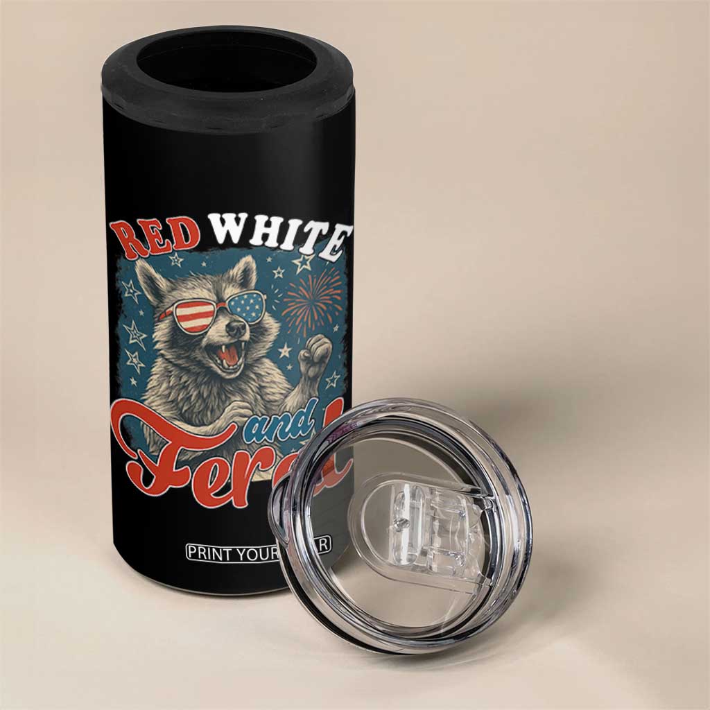 Red White and Feral Raccoon 4 in 1 Can Cooler Tumbler Funny Patriotic Fireworks Wild 4th of July Vibes TS02 Print Your Wear