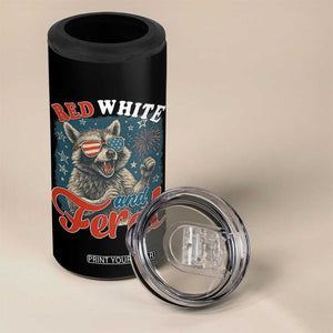 Red White and Feral Raccoon 4 in 1 Can Cooler Tumbler Funny Patriotic Fireworks Wild 4th of July Vibes TS02 Print Your Wear