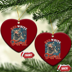 Red White and Feral Raccoon Ceramic Ornament Funny Patriotic Fireworks Wild 4th of July Vibes TS02 Print Your Wear