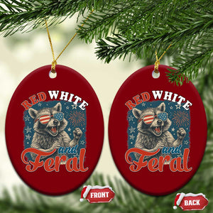 Red White and Feral Raccoon Ceramic Ornament Funny Patriotic Fireworks Wild 4th of July Vibes TS02 Print Your Wear