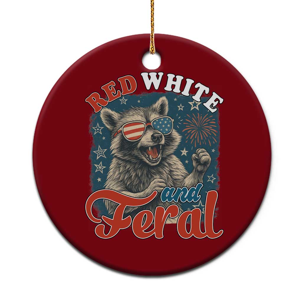Red White and Feral Raccoon Ceramic Ornament Funny Patriotic Fireworks Wild 4th of July Vibes TS02 1pc Red Print Your Wear
