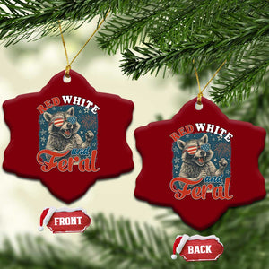 Red White and Feral Raccoon Ceramic Ornament Funny Patriotic Fireworks Wild 4th of July Vibes TS02 Print Your Wear