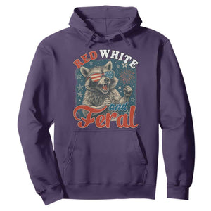 Red White and Feral Raccoon Hoodie Funny Patriotic Fireworks Wild 4th of July Vibes TS02 Purple Print Your Wear