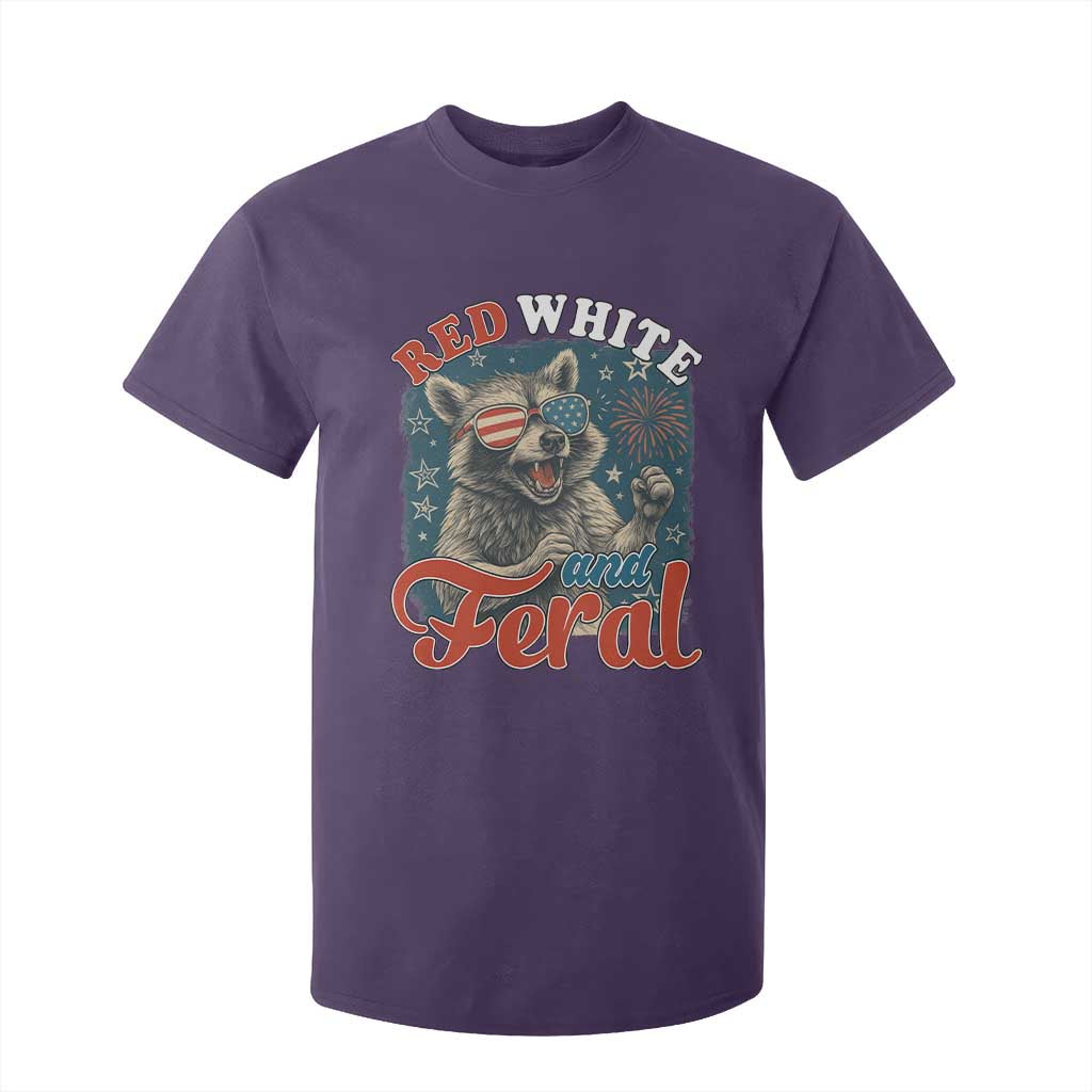 Red White and Feral Raccoon T Shirt For Kid Funny Patriotic Fireworks Wild 4th of July Vibes TS02 Purple Print Your Wear