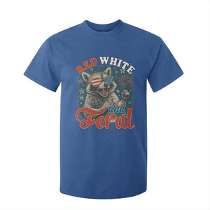 Red White and Feral Raccoon T Shirt For Kid Funny Patriotic Fireworks Wild 4th of July Vibes TS02 Royal Blue Print Your Wear