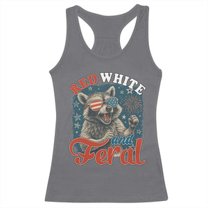 Red White and Feral Raccoon Racerback Tank Top Funny Patriotic Fireworks Wild 4th of July Vibes TS02 Charcoal Print Your Wear