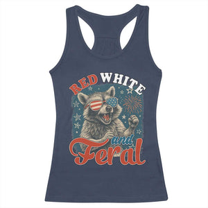 Red White and Feral Raccoon Racerback Tank Top Funny Patriotic Fireworks Wild 4th of July Vibes TS02 Navy Print Your Wear