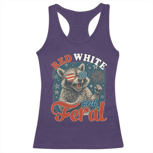 Red White and Feral Raccoon Racerback Tank Top Funny Patriotic Fireworks Wild 4th of July Vibes TS02 Purple Print Your Wear