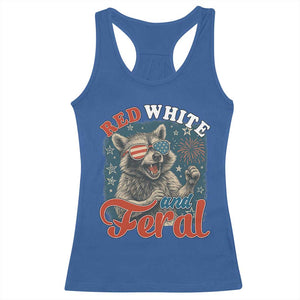 Red White and Feral Raccoon Racerback Tank Top Funny Patriotic Fireworks Wild 4th of July Vibes TS02 Royal Blue Print Your Wear