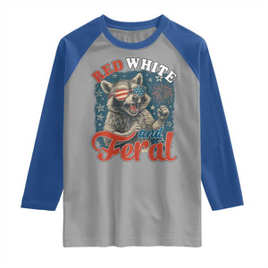Red White and Feral Raccoon Raglan Shirt Funny Patriotic Fireworks Wild 4th of July Vibes TS02 Sport Gray Royal Print Your Wear