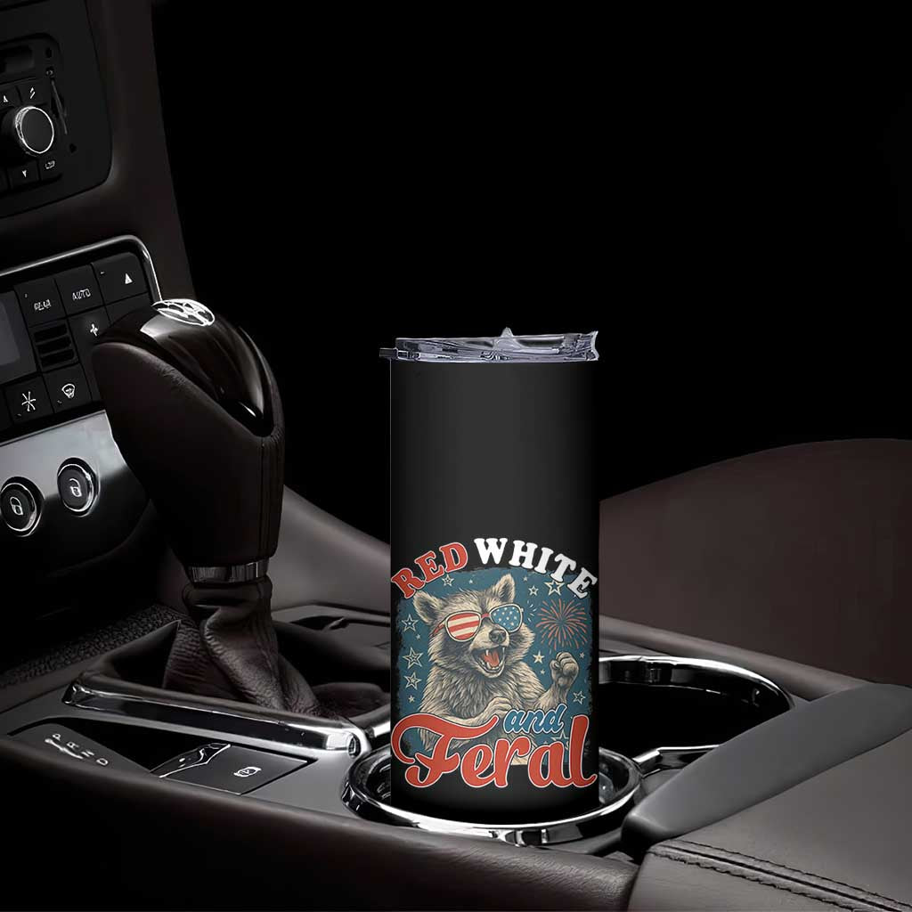 Red White and Feral Raccoon Skinny Tumbler Funny Patriotic Fireworks Wild 4th of July Vibes TS02 Print Your Wear