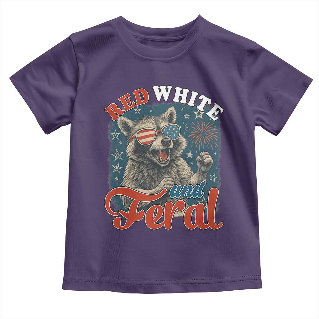 Red White and Feral Raccoon Toddler T Shirt Funny Patriotic Fireworks Wild 4th of July Vibes TS02 Purple Print Your Wear