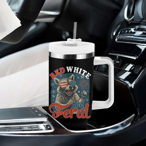 Red White and Feral Raccoon Tumbler With Handle Funny Patriotic Fireworks Wild 4th of July Vibes TS02 Print Your Wear