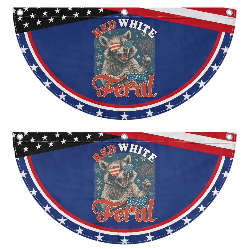 Red White and Feral Raccoon Patriotic Fan Flag Funny Fireworks Wild 4th of July Vibes