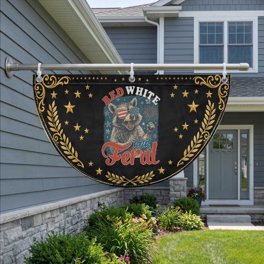 Red White and Feral Raccoon Patriotic Fan Flag Funny Fireworks Wild 4th of July Vibes