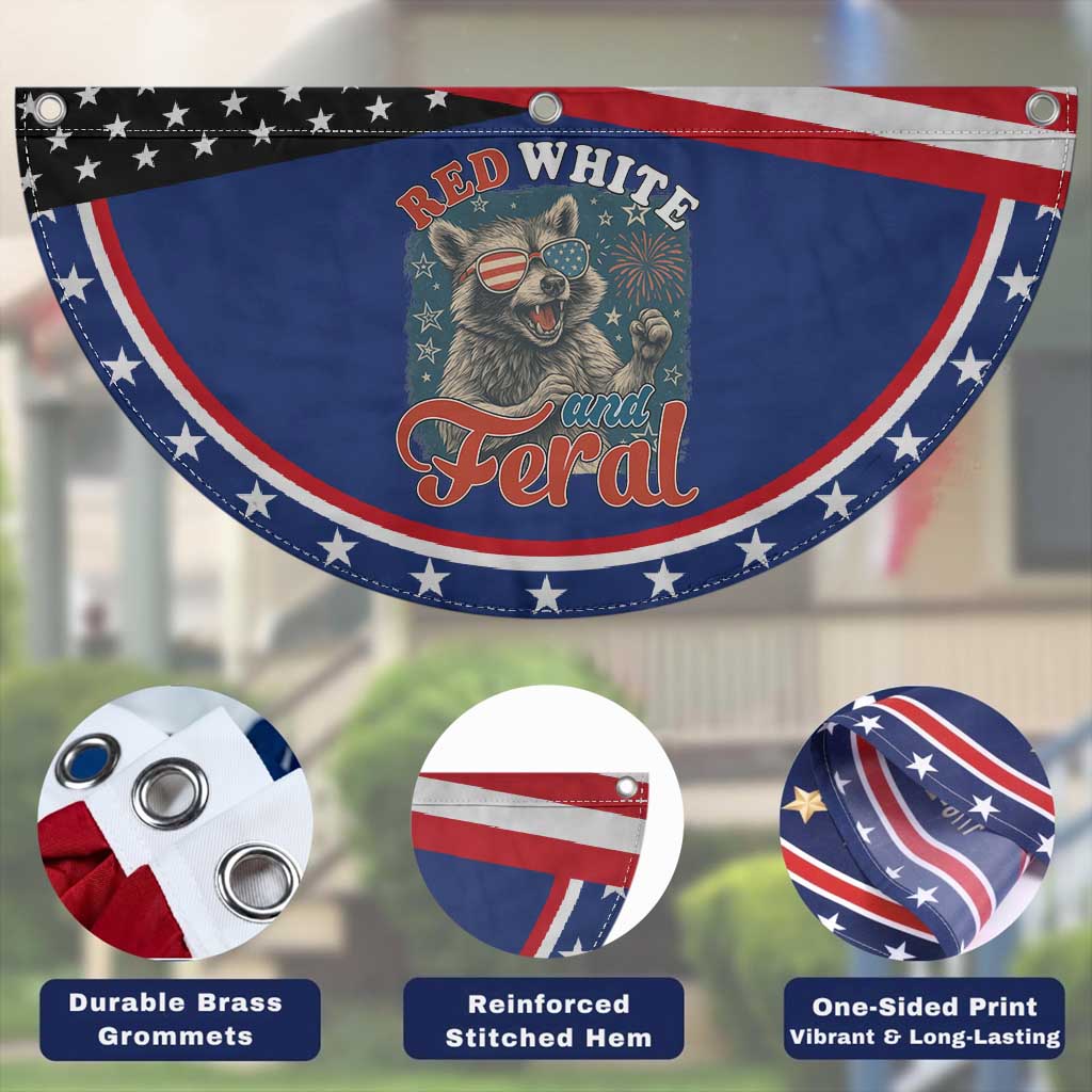 Red White and Feral Raccoon Patriotic Fan Flag Funny Fireworks Wild 4th of July Vibes