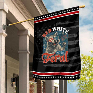 Red White and Feral Raccoon Garden Flag Funny Patriotic Fireworks Wild 4th of July Vibes TS02 Distressed Black Red Print Your Wear