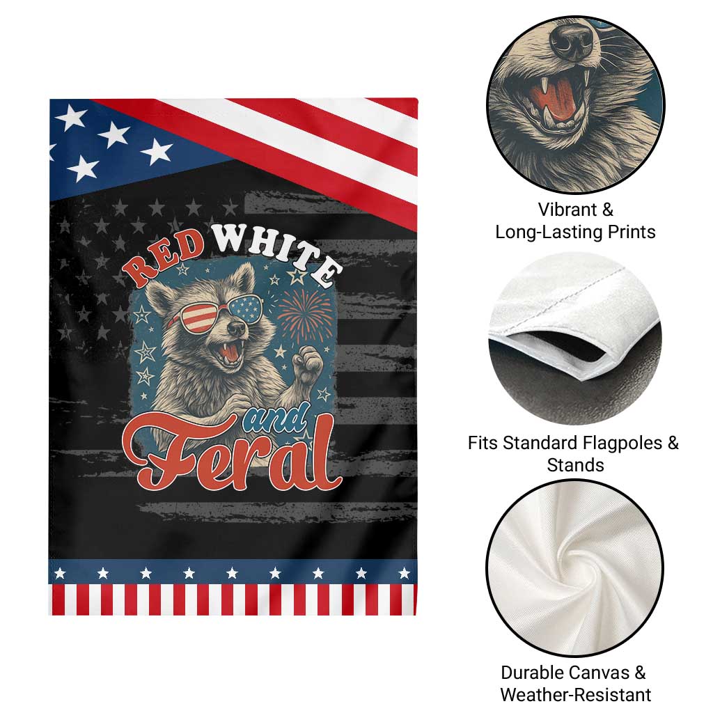 Red White and Feral Raccoon Garden Flag Funny Patriotic Fireworks Wild 4th of July Vibes TS02 Print Your Wear