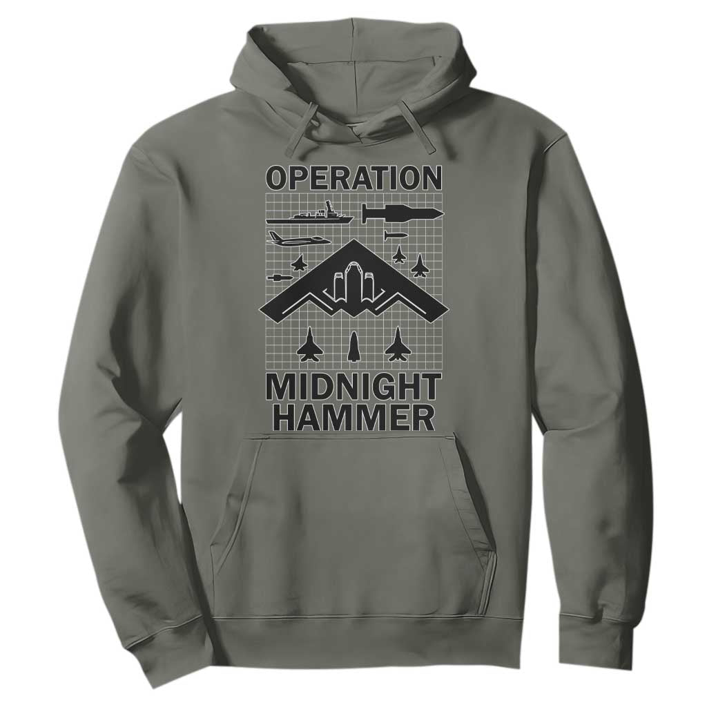 Operation Midnight Hammer Military Hoodie Tactical Warfare Jets Bombers TS02 Military Green Print Your Wear