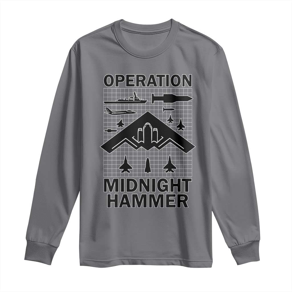 Operation Midnight Hammer Military Long Sleeve Shirt Tactical Warfare Jets Bombers TS02 Charcoal Print Your Wear