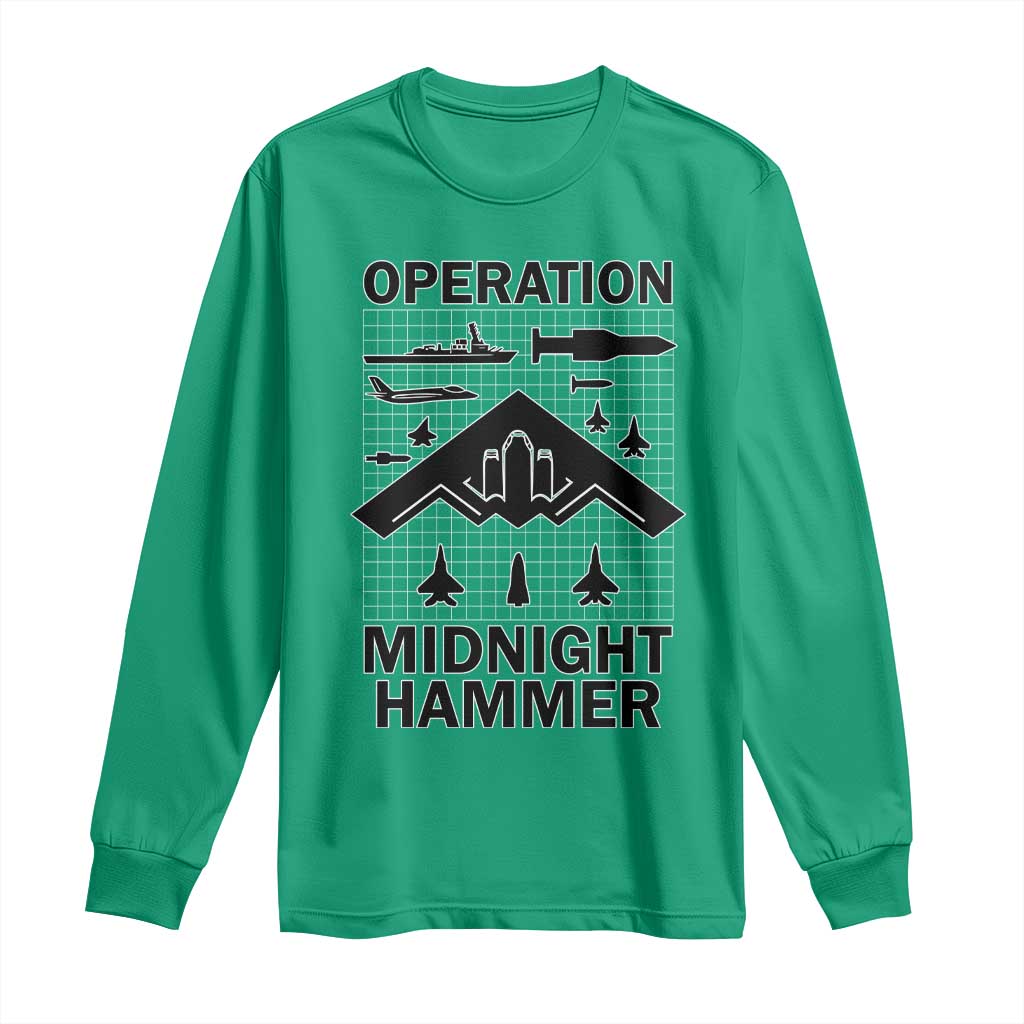 Operation Midnight Hammer Military Long Sleeve Shirt Tactical Warfare Jets Bombers TS02 Irish Green Print Your Wear