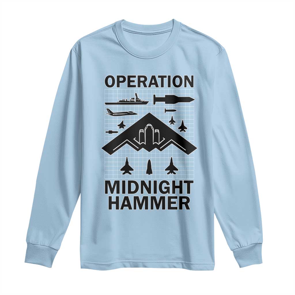Operation Midnight Hammer Military Long Sleeve Shirt Tactical Warfare Jets Bombers TS02 Light Blue Print Your Wear