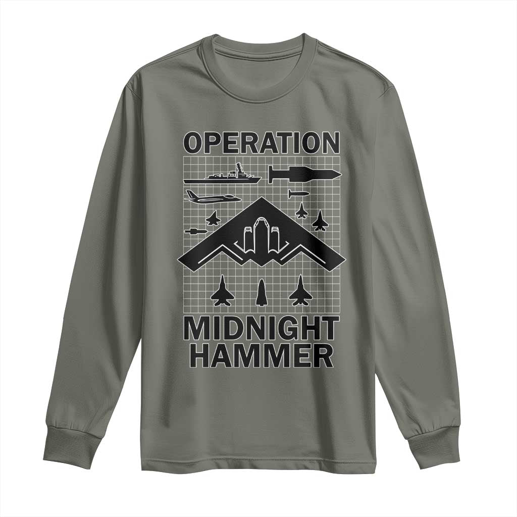 Operation Midnight Hammer Military Long Sleeve Shirt Tactical Warfare Jets Bombers TS02 Military Green Print Your Wear