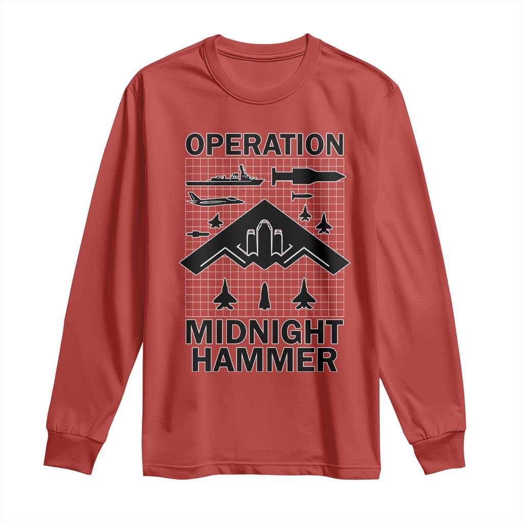 Operation Midnight Hammer Military Long Sleeve Shirt Tactical Warfare Jets Bombers TS02 Red Print Your Wear