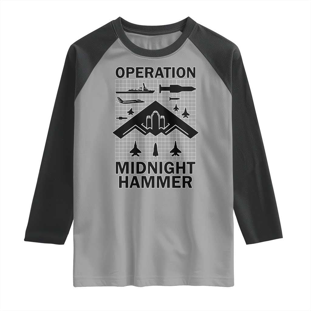Operation Midnight Hammer Military Raglan Shirt Tactical Warfare Jets Bombers TS02 Sport Gray Black Print Your Wear