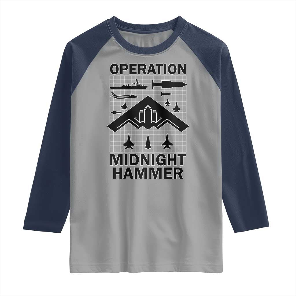 Operation Midnight Hammer Military Raglan Shirt Tactical Warfare Jets Bombers TS02 Sport Gray Navy Print Your Wear