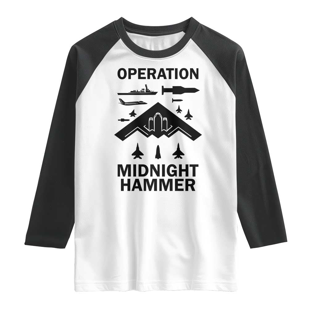 Operation Midnight Hammer Military Raglan Shirt Tactical Warfare Jets Bombers TS02 White Black Print Your Wear