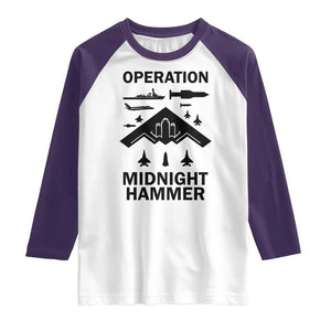 Operation Midnight Hammer Military Raglan Shirt Tactical Warfare Jets Bombers TS02 White Purple Print Your Wear