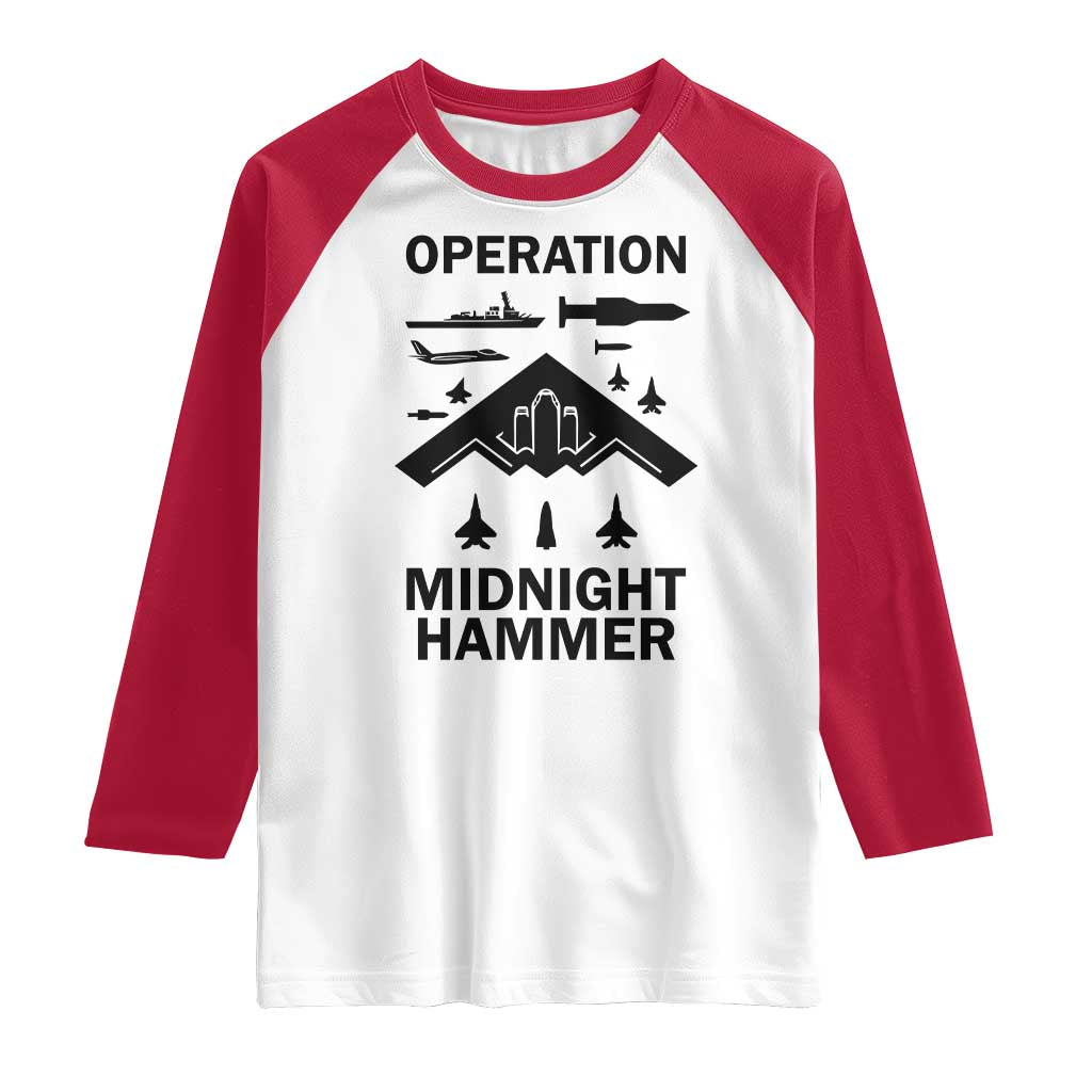 Operation Midnight Hammer Military Raglan Shirt Tactical Warfare Jets Bombers TS02 White Red Print Your Wear