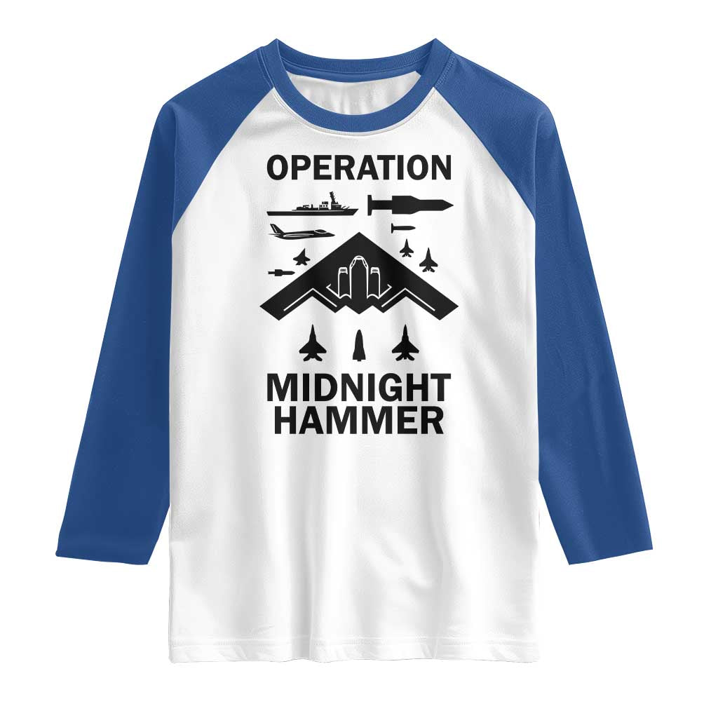 Operation Midnight Hammer Military Raglan Shirt Tactical Warfare Jets Bombers TS02 White Royal Print Your Wear